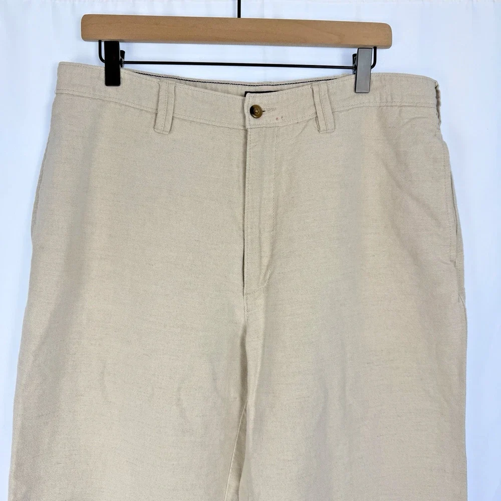 Vintage Linen Blend Pants Mens 36x29 Ivory White Trousers Y2K 90s St Johns Bay